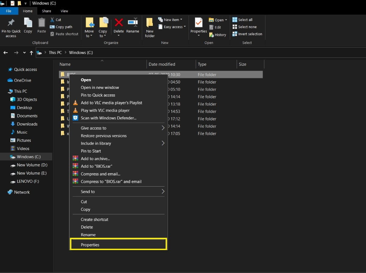 Folder size windows10