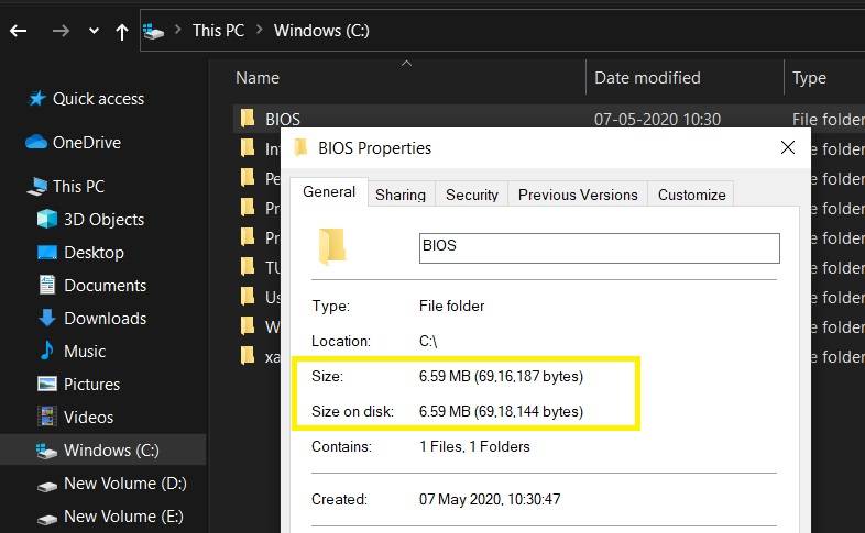 Folder size windows10