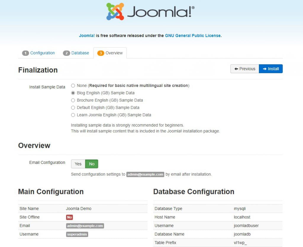 install Joomla on Windows 10 WSL-finalization-joomla-setup