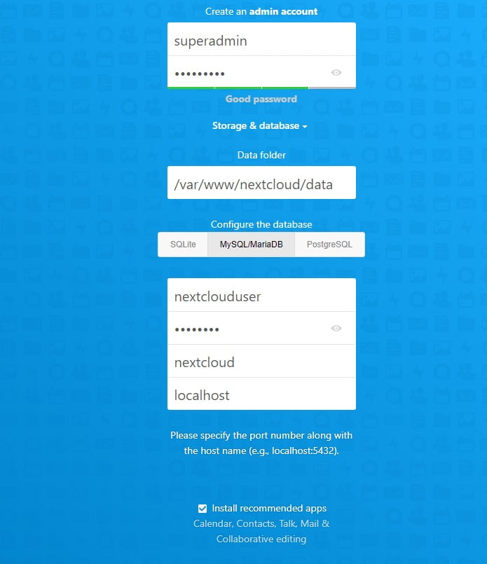 nextcloud-setup-screen