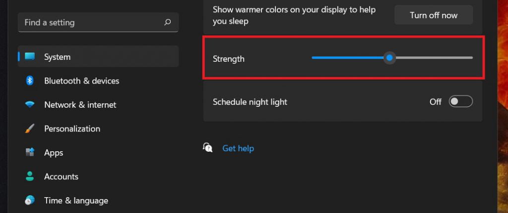 adjust-strengthofcolor-How to Enable and Use Night Light in Windows 11