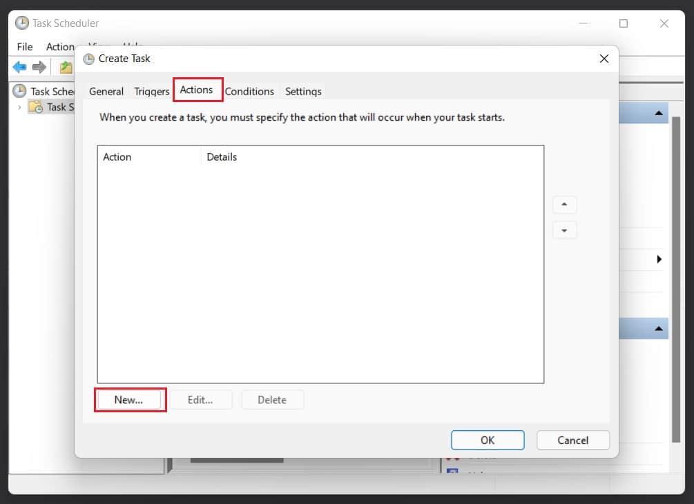 set-actions-for-new-task-How to Schedule Automatic Shutdown in Windows 11
